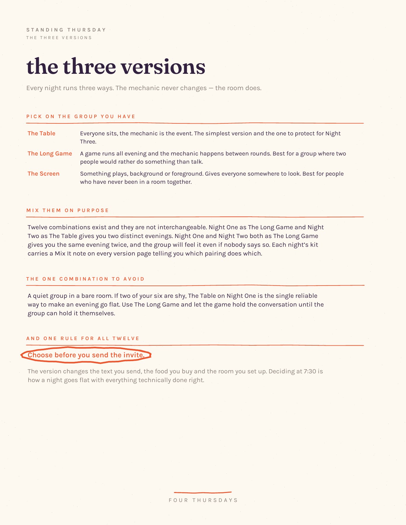 Standing Thursday Fall Season, page 3: The three versions
